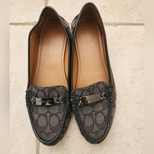 Coach Black Logo Leather Loafers